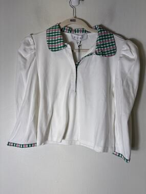 NWT Buru White Long Sleeve "Cropped Peter Pan Tee" Sz M